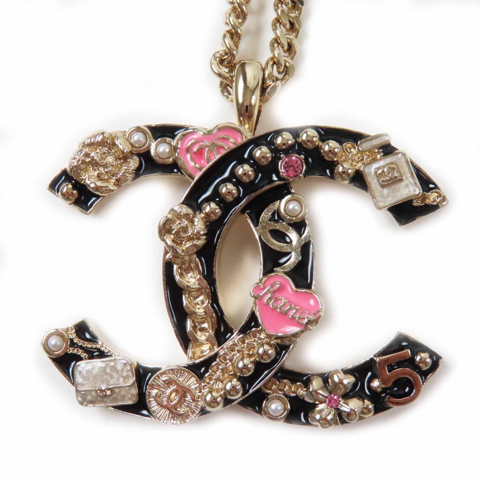 極美品 シャネル
 ネックレス ブラック ゴールド ピンク レディース B24P ABD325