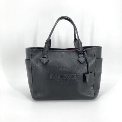LOEWE(ロエベ) ヘリテージ スモール レザー ゴールドフック 377.79.751 トートバッグ ブラック×ワインレッド