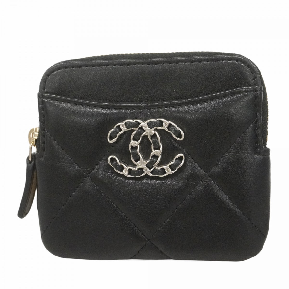 【6dc3361-k】シャネル コインケース シャネル19 ラムスキン ブラック ゴールド/シルバー金具【中古】レディース
