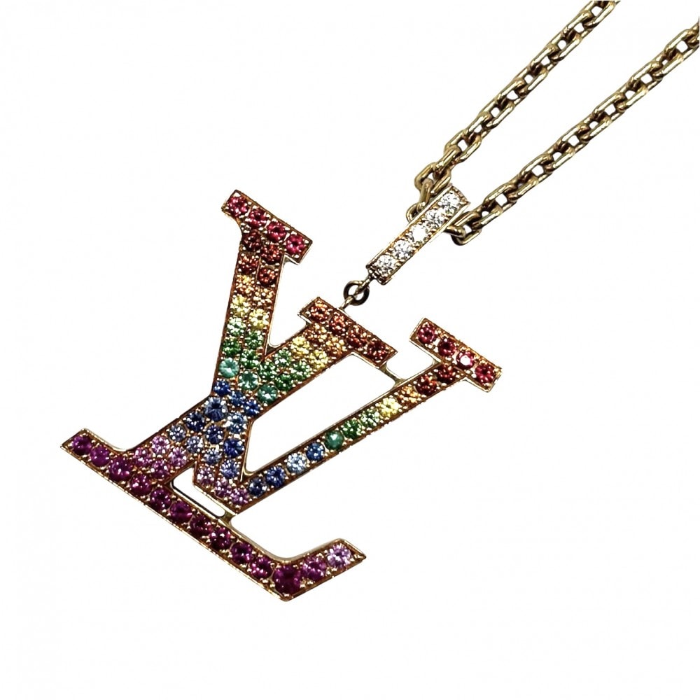 LOUIS VUITTON ルイヴィトン ネックレス ペンダント パンダンティフLVネックレスXL アジャスター付き レインボー K18イエローゴールド ダイヤモンド Q93847 ゴールド ユニセックス 約25.4g【中古品】