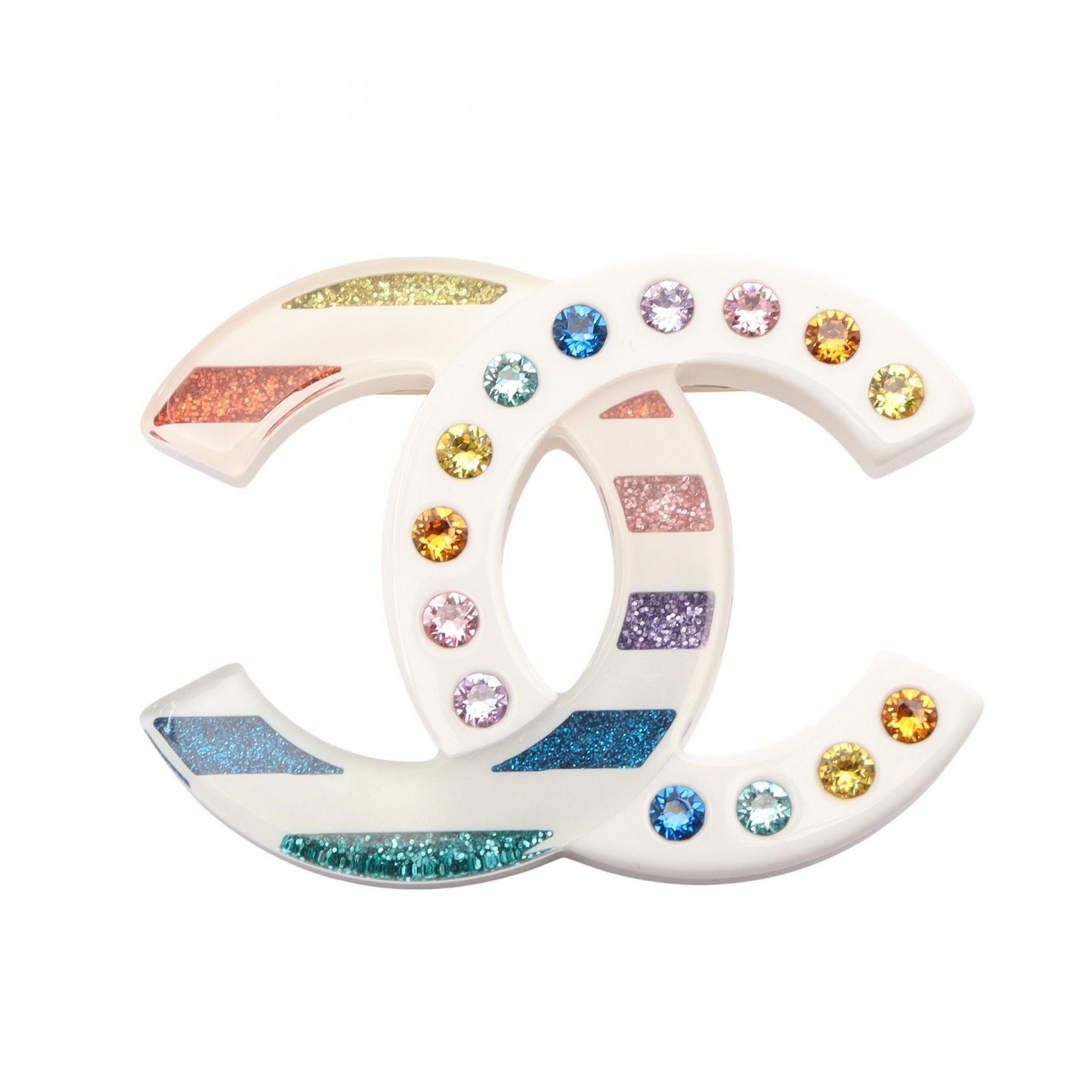 シャネル CHANEL ココマーク ブローチ アクセサリー プラスチック / ラインストーン レディース ホワイト系 / マルチカラー D15/C 【中古】