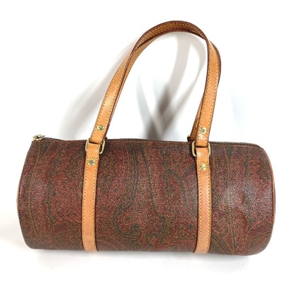 エトロ ETRO ペイズリー柄 ロゴ 筒形 肩掛け ハンドバッグ カバン ショルダーバッグ レザー/キャンバス ワインレッド