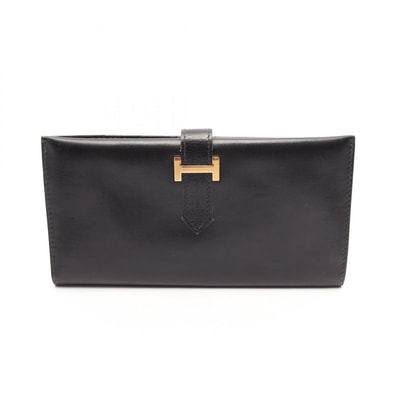 エルメス HERMES ベアンクラシック 二つ折り長財布 財布 カーフ(牛革) ボックスカーフ □A刻印(1997年製造) レディース ブラック系 【中古】
