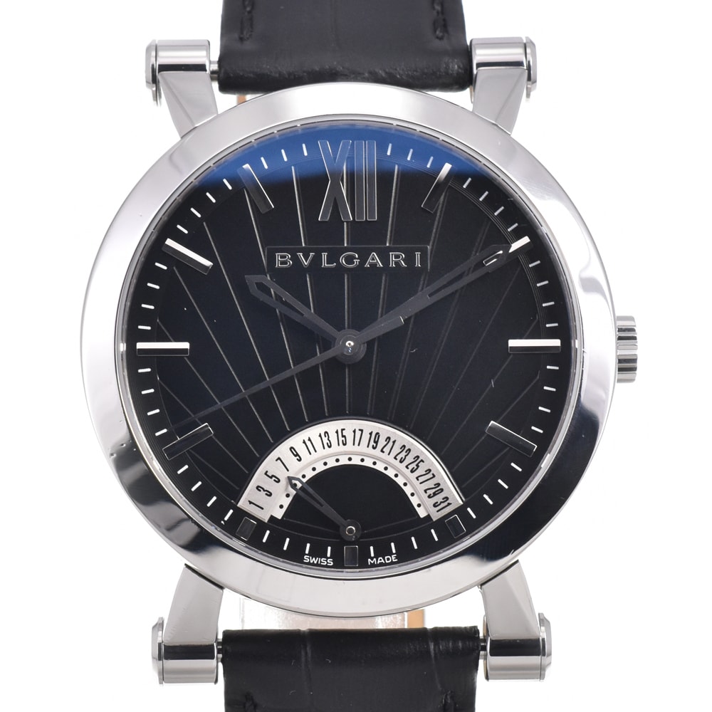 値下 ブルガリ BVLGARI SB42SDR ソティリオ レトログラード ブラック 自動巻き メンズ 良品 保証書付き 腕時計 D#146771