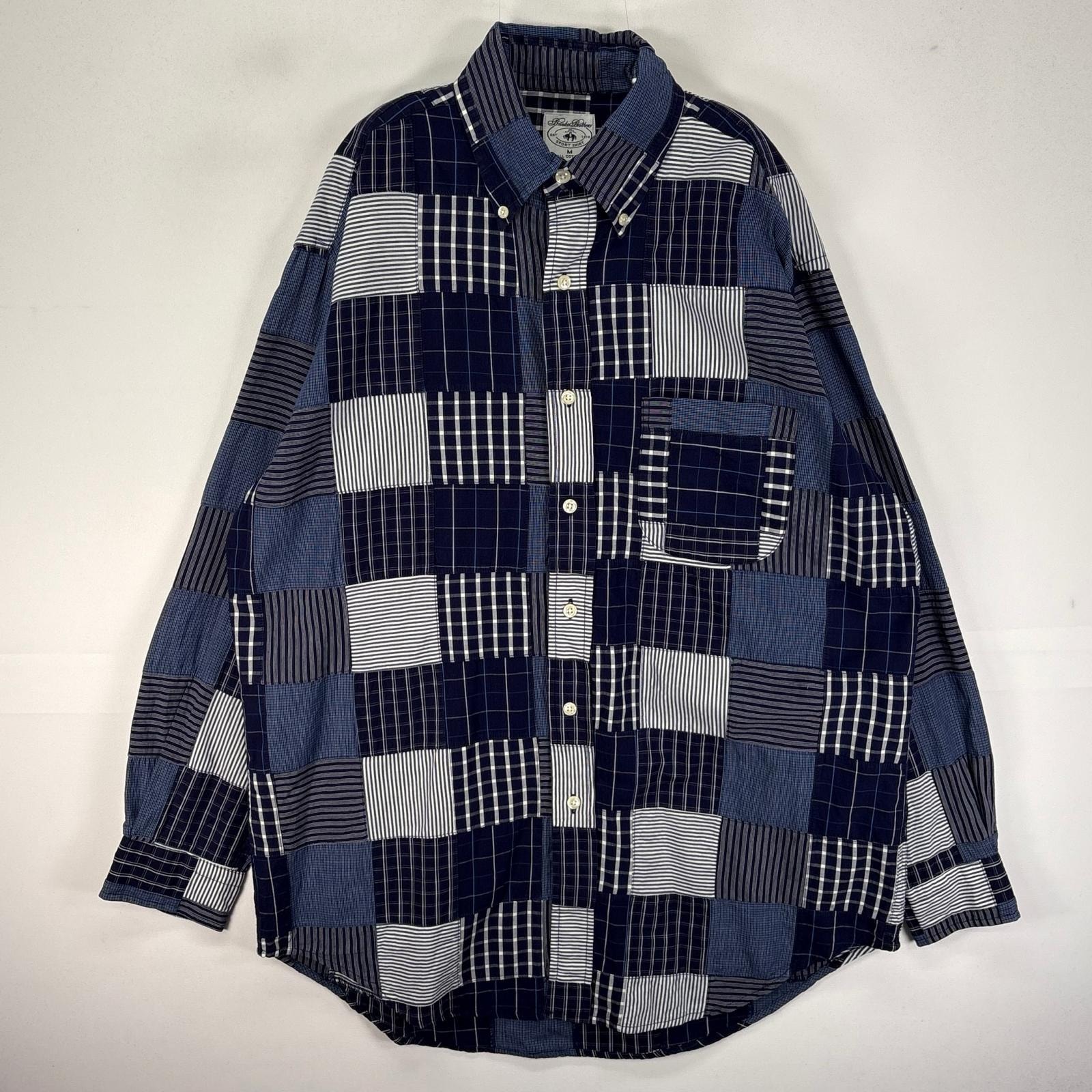 古着 ブルックスブラザーズ Brooks Brothers 長袖シャツ ボタンダウン 胸ポケット パッチワーク M  ブルー系 チェック メンズ