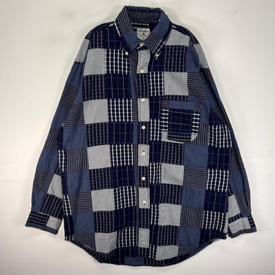 古着 ブルックスブラザーズ Brooks Brothers 長袖シャツ ボタンダウン 胸ポケット パッチワーク M ブルー系 チェック メンズ