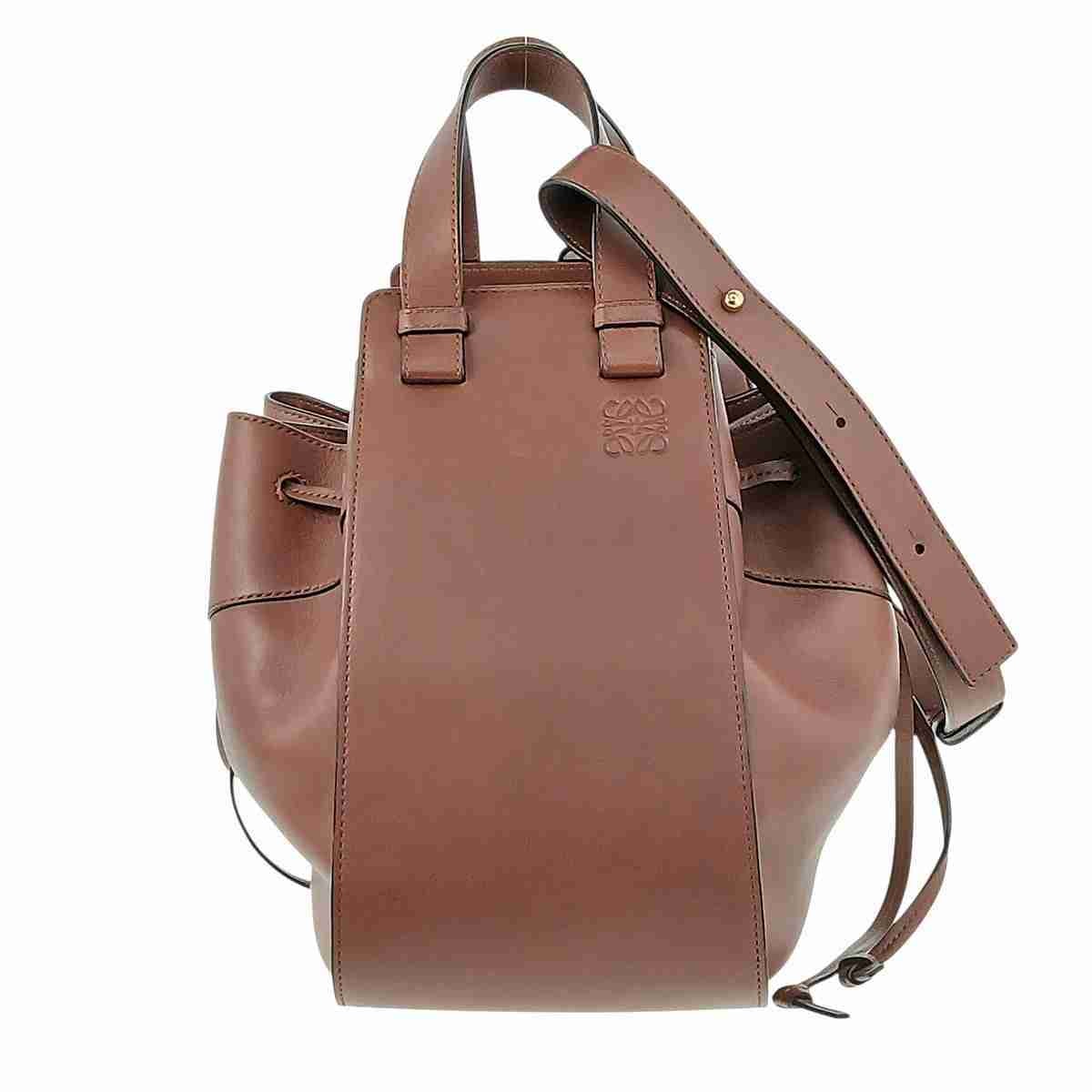 【再値下げ】LOEWE ロエベ ハンモック ドローストリング ミディアム ダークタン ハンドバッグ 329.77 レザー ダークタン  レディース【中古】