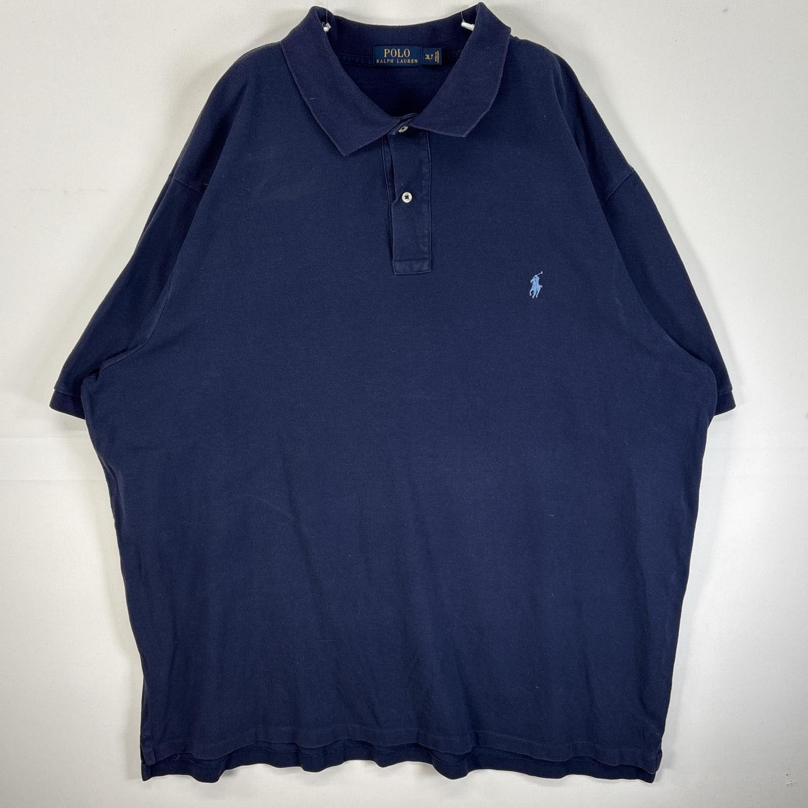 古着 ポロ・ラルフローレン POLO RALPH LAUREN 鹿の子 半袖 ポロシャツ ロゴ 刺繍 大きいサイズ 2ボタン 3LT  ネイビー 無地 メンズ