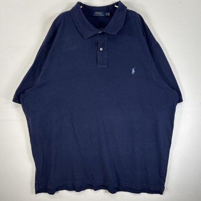 古着 ポロ・ラルフローレン POLO RALPH LAUREN 鹿の子 半袖 ポロシャツ ロゴ 刺繍 大きいサイズ 2ボタン 3LT ネイビー 無地 メンズ