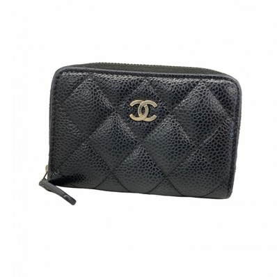 ★最終価格【6fa1134】シャネル コインケース マトラッセ キャビアスキン ブラック シルバー金具【中古】レディース