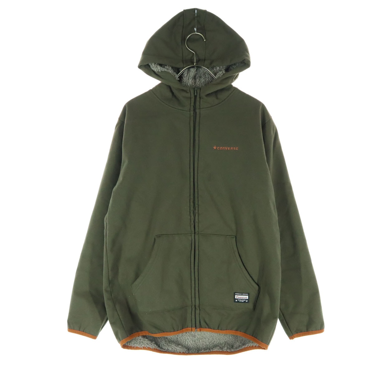 美品 CONVERSE コンバース 長袖 ジップジャケット M カーキ 内側 フリース