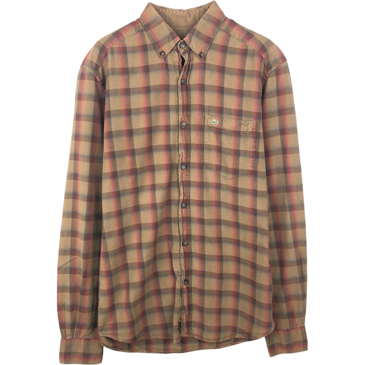 古着 ラコステ LACOSTE SLIM FIT フランス企画 長袖 ボタンダウンチェックシャツ メンズS相当/eaa637851