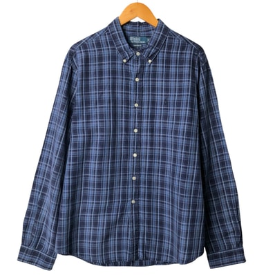 古着 ラルフローレン Ralph Lauren CUSTOM FIT チェック柄 長袖 リネン×シルク ボタンダウンシャツ メンズXXL相当/eaa584574