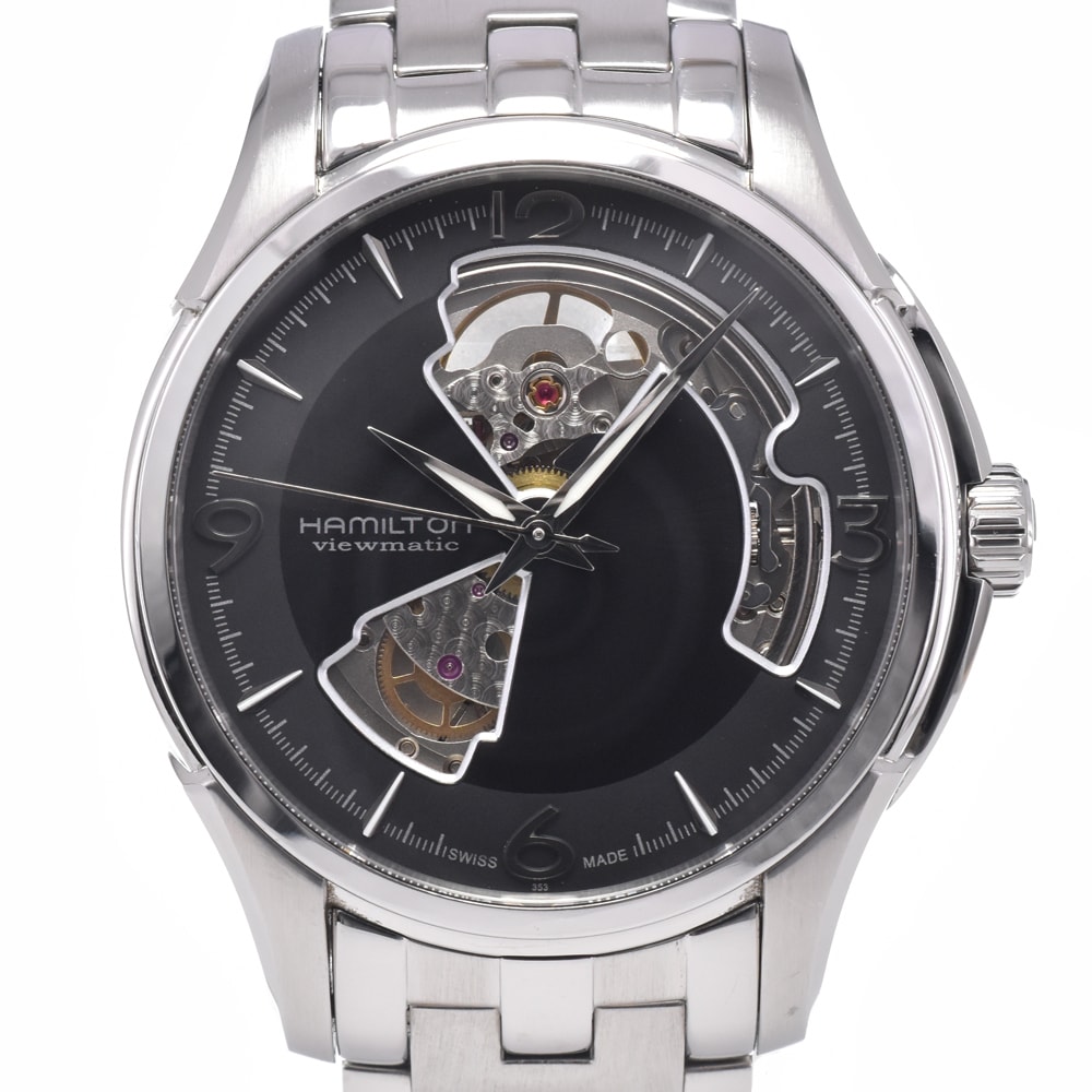 ハミルトン HAMILTON H325651 ジャズマスター 裏スケ ブラック 自動巻き メンズ 良品 腕時計 R#149045