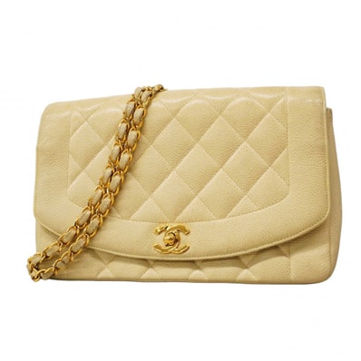 【6dd4654】シャネル ショルダーバッグ ダイアナ チェーンショルダー キャビアスキン アイボリー ゴールド金具【中古】レディース