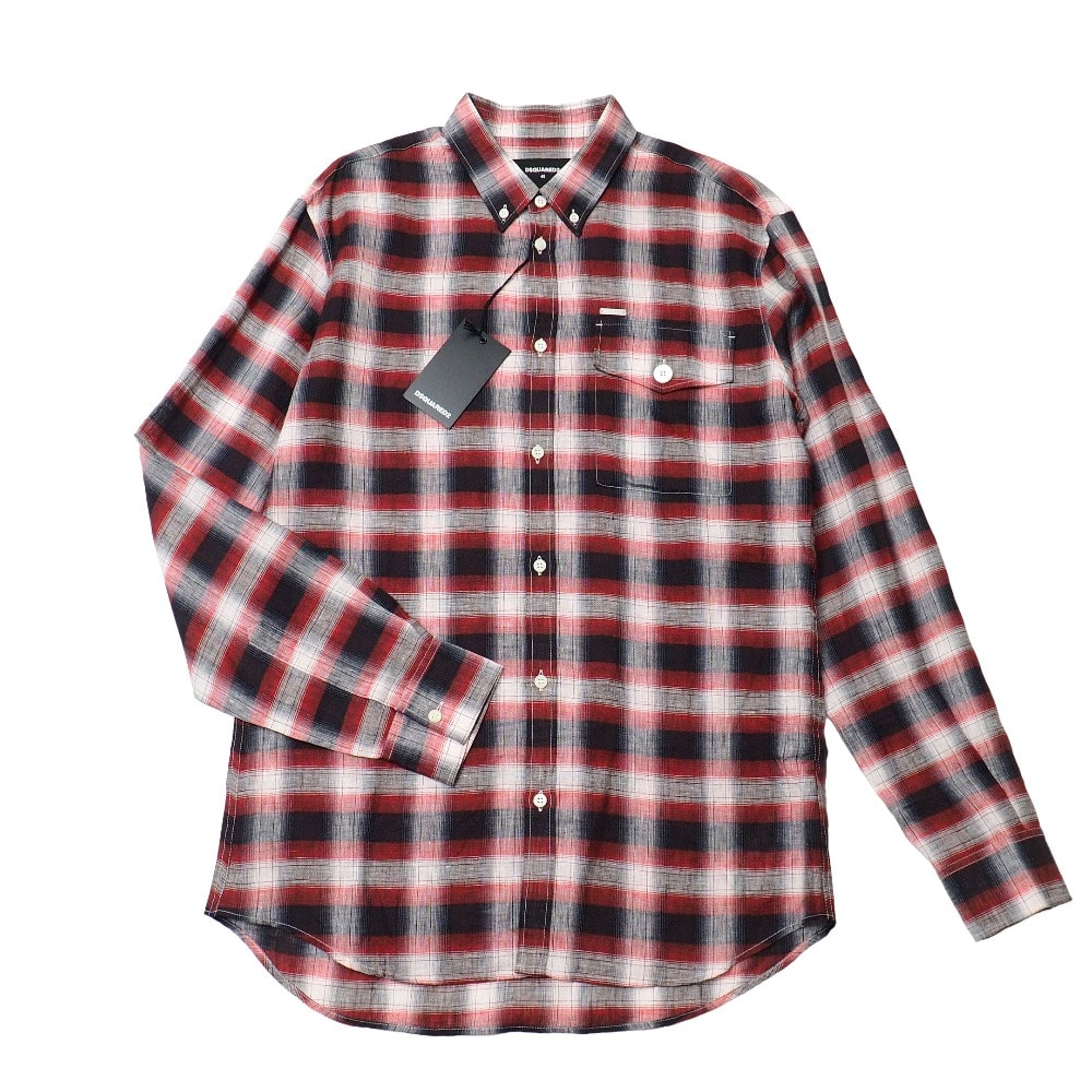 ■未使用品■DSQUARED2 ディースクエアード 長袖シャツ サイズ48 チェック リネン イタリア製 20260423/RA9012