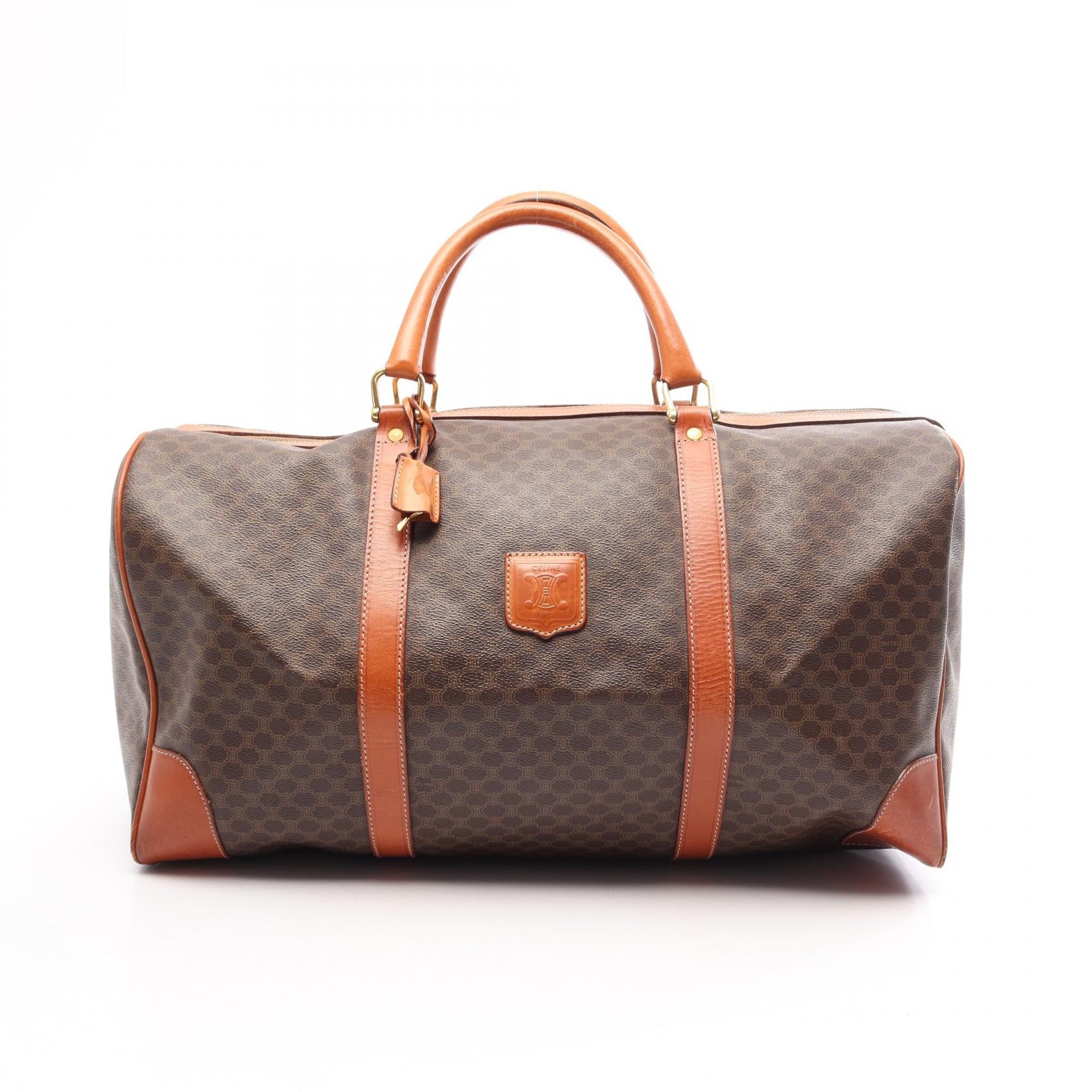セリーヌ CELINE マカダム ボストンバッグ ボストンバッグ バッグ PVCコーティングキャンバス レザー レディース ブラウン系 【中古】