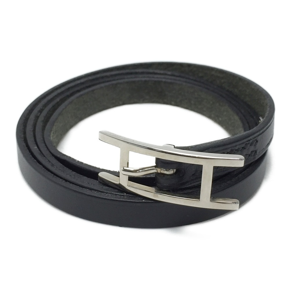 ☆☆HERMES エルメス アピ3 ロングブレスレット シルバー金具 ブラック レザー チョーカー 箱有