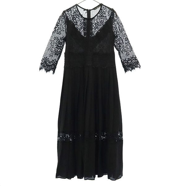 ZARA BASIC ザラベーシック レース 7分袖 ロングワンピース S ブラック