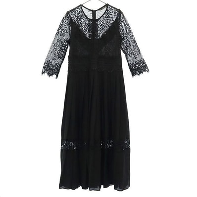ZARA BASIC ザラベーシック レース 7分袖 ロングワンピース S ブラック