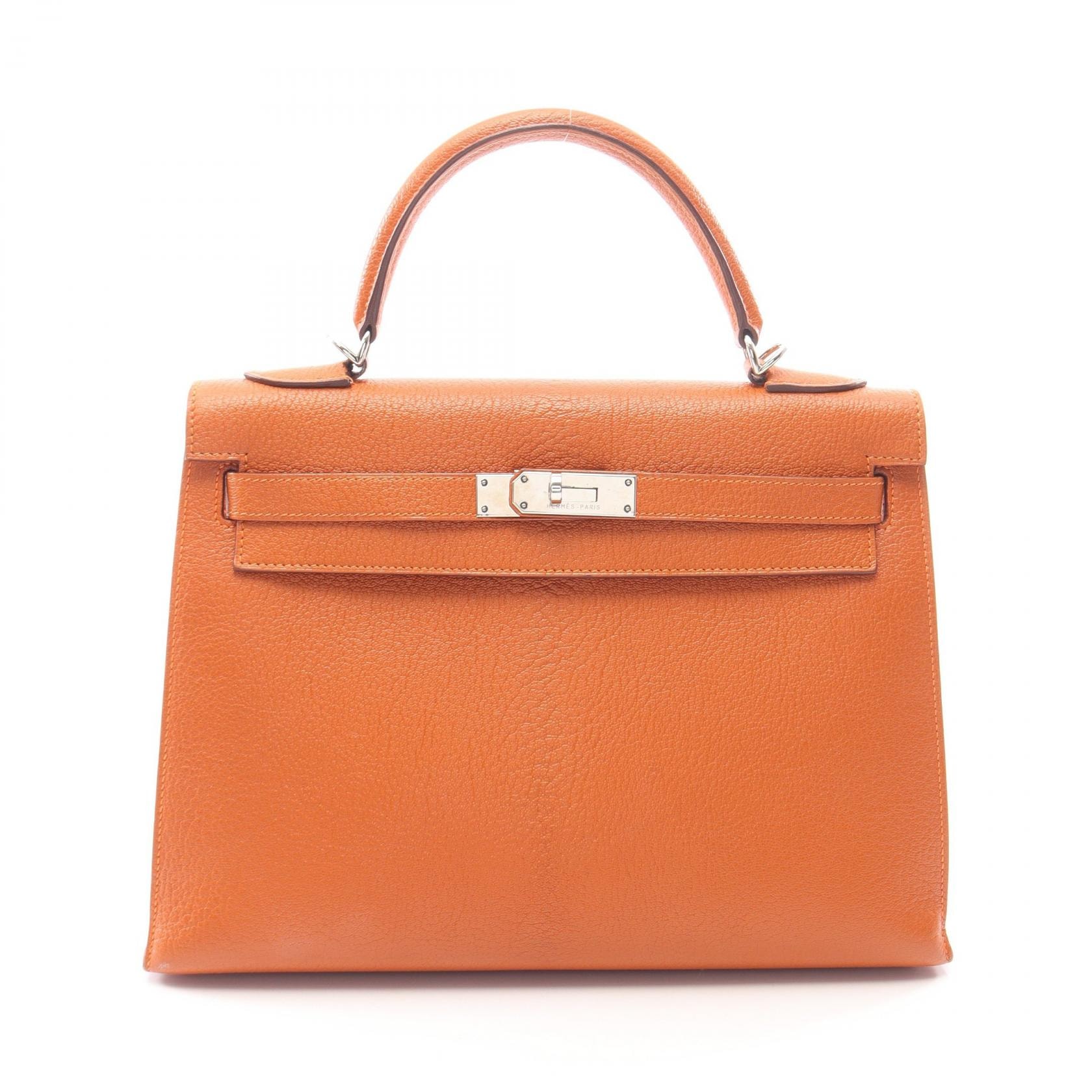 エルメス HERMES ケリー32 外縫い 2WAY ハンドバッグ バッグ レザー シェーブル シェーブル オレンジ □I刻印(2005年製造) レディース オレンジ系 【中古】