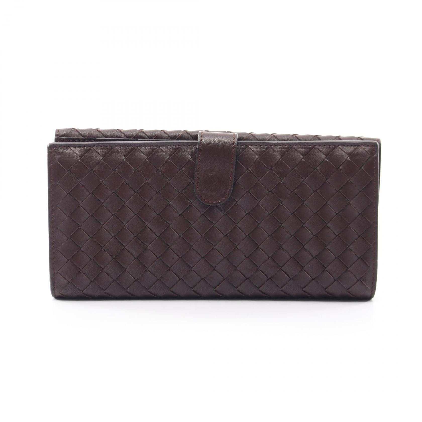 ボッテガヴェネタ BOTTEGA VENETA イントレチャート 二つ折り長財布 財布 レザー メンズ ブラウン系 【中古】
