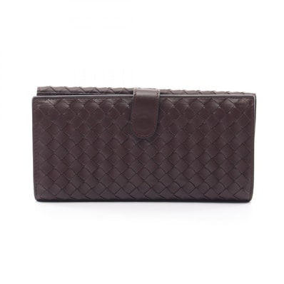 ボッテガヴェネタ BOTTEGA VENETA イントレチャート 二つ折り長財布 財布 レザー メンズ ブラウン系 【中古】