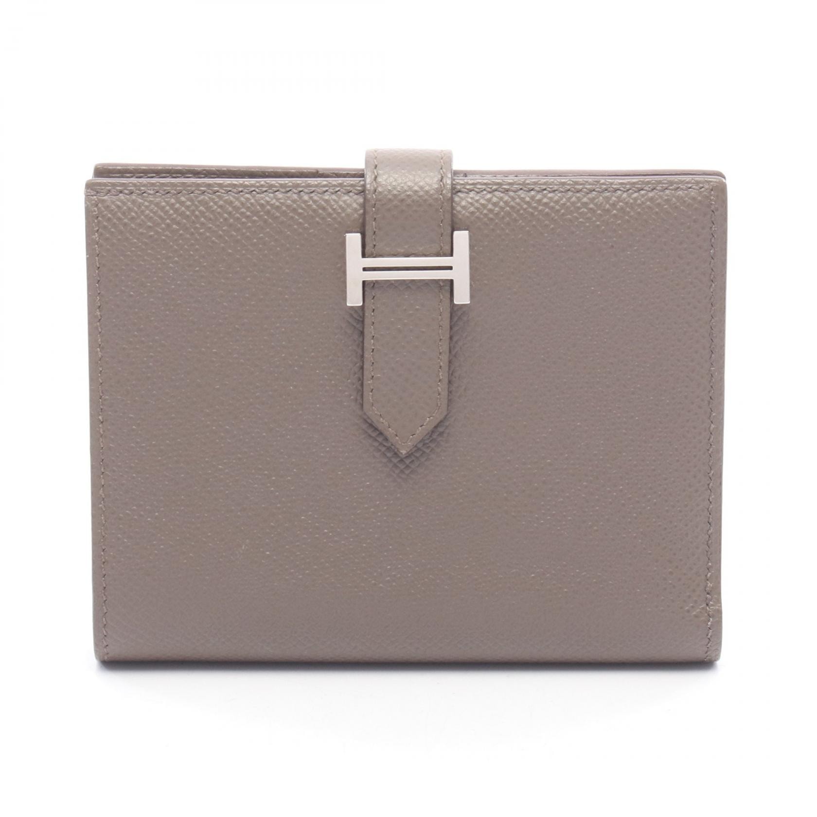 エルメス HERMES ベアンコンパクト 二つ折り財布 財布 レザー カーフ(牛革) ヴォーエプソン ヴォーエプソン エタン Y刻印(2020年製造) レディース ベージュ系 【中古】