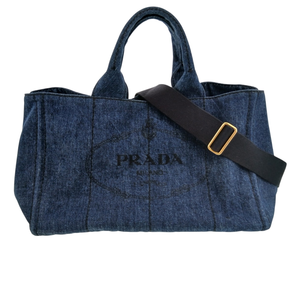 D (傷や汚れあり)】PRADA プラダ カナパ ミニ 2WAY デニムフラワー
