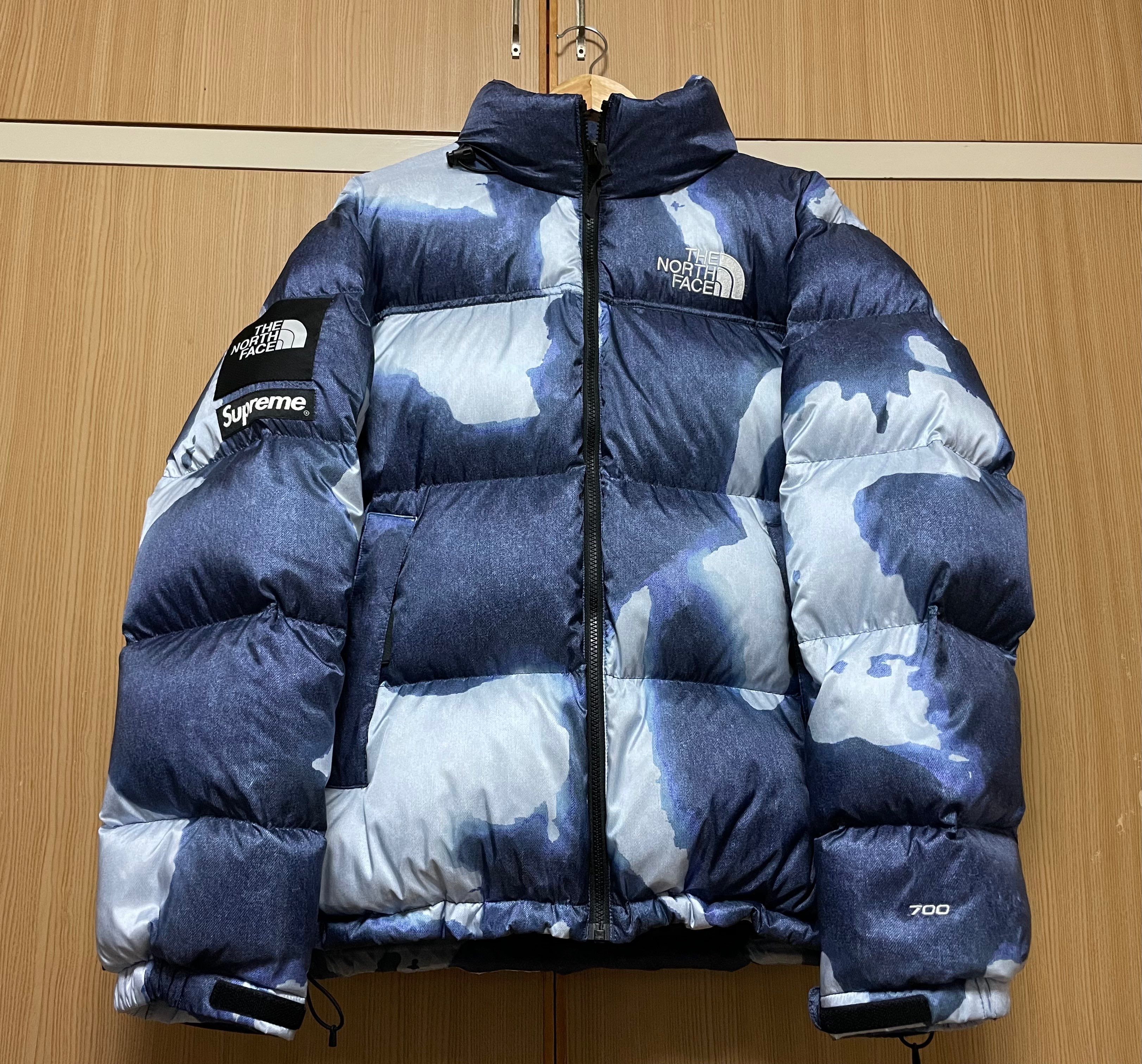 Supreme x The North Face Bleached Denim Print Nuptse Jacket "Indigo"