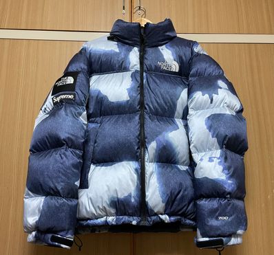 Supreme x The North Face Bleached Denim Print Nuptse Jacket "Indigo"
