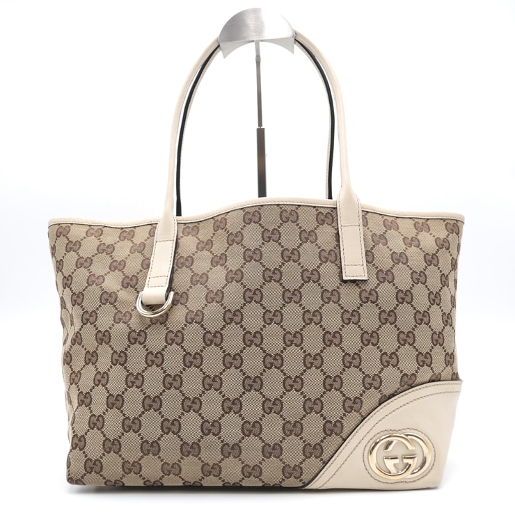 GUCCI(グッチ)ニューブリット トートバッグ GGキャンバス ベージュ レザー インターロッキングG シルバー金具 レディース 169946 3444【中古】