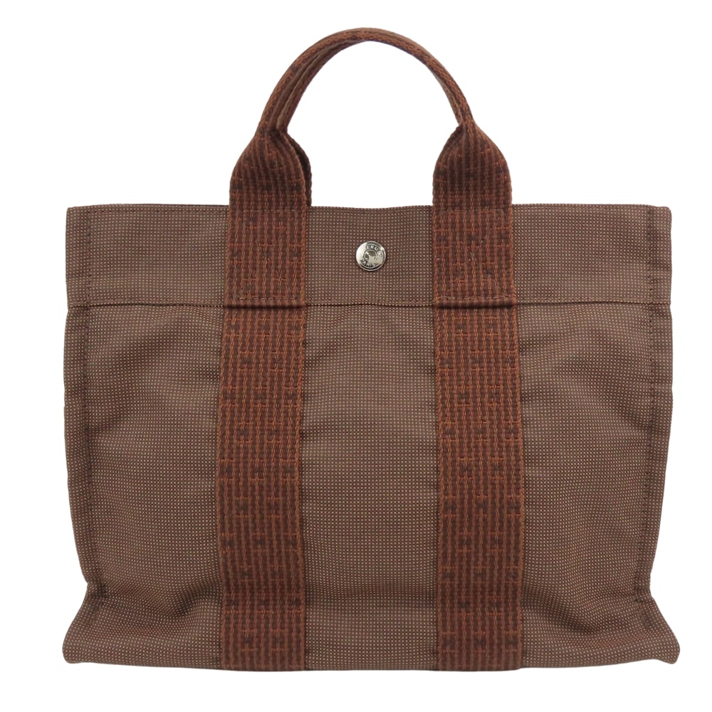 【中古】 エルメス トートバッグ エールラインPM ポリエステル ブラウン 新金具 レディース メンズ HERMES