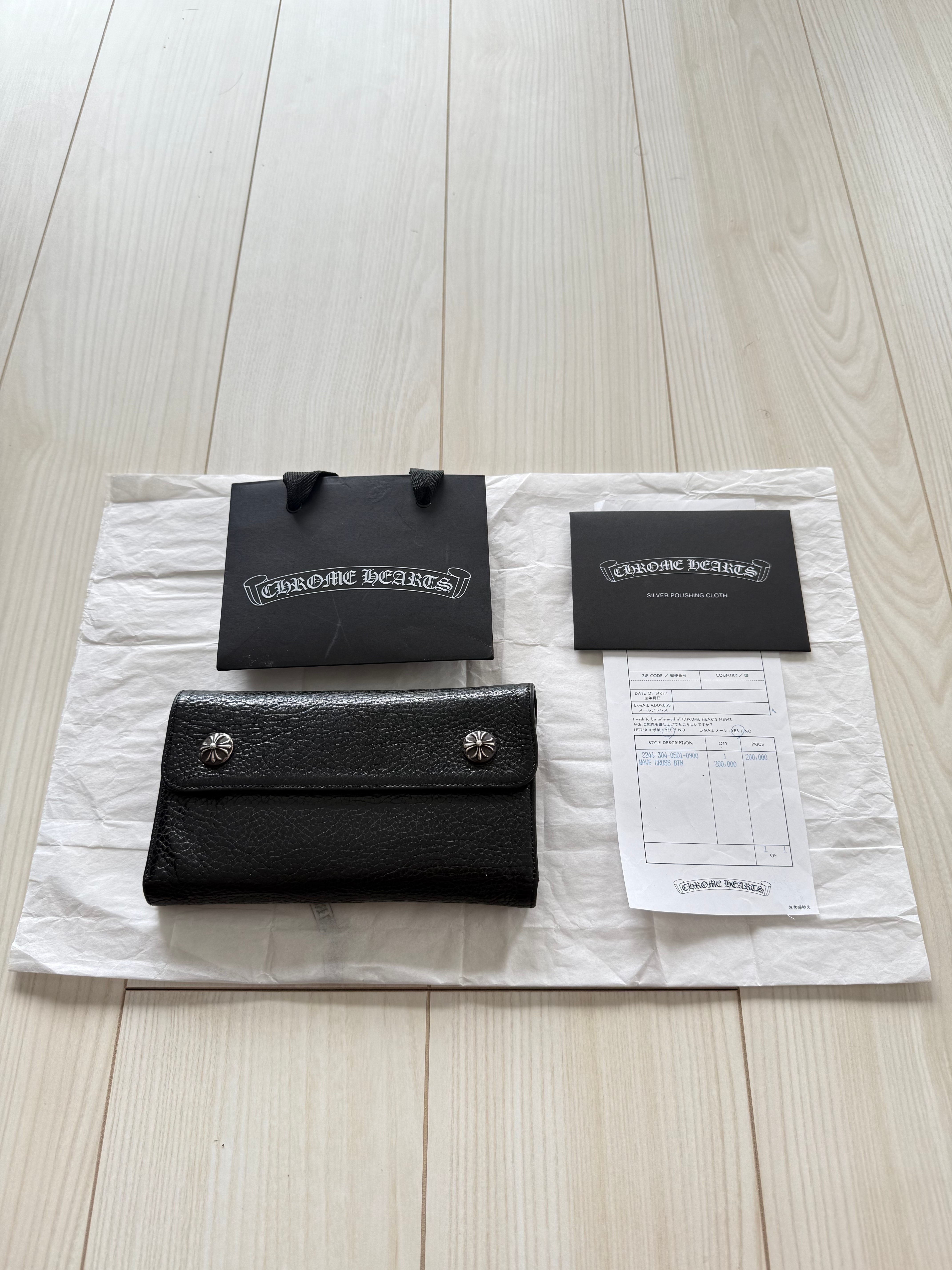 Chrome Hearts Wave Cross Ball Button Leather Wallet "Black/Silver"