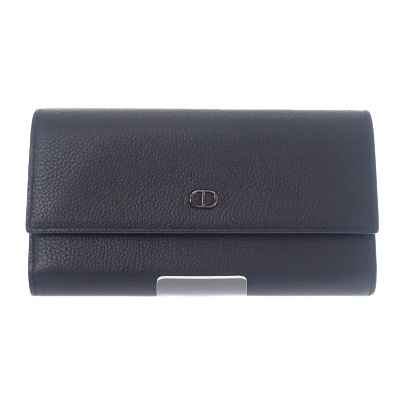 ディオール Dior ロングフラップウォレット 2ESBC312CDI_H00N 長財布 カーフ ブラック シルバー金具 メンズ レディース【中古】【ABランク】