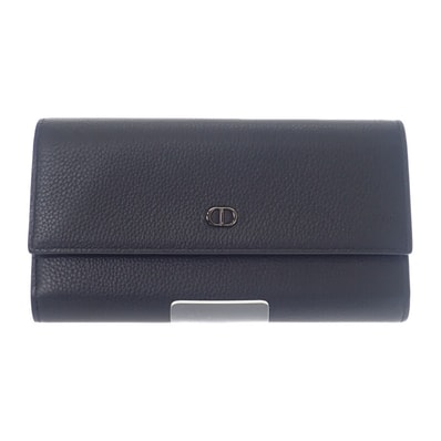 ディオール Dior ロングフラップウォレット 2ESBC312CDI_H00N 長財布 カーフ ブラック シルバー金具 メンズ レディース【中古】【ABランク】