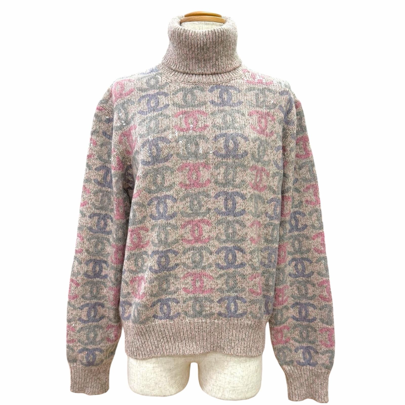 極美品 シャネル ココマーク 総柄 スパンコール ニット 42 P73878
