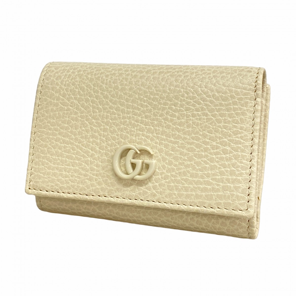 【6ce5903-k】グッチ 三つ折り財布 GGマーモント 644407 レザー ホワイト シルバー金具【中古】レディース