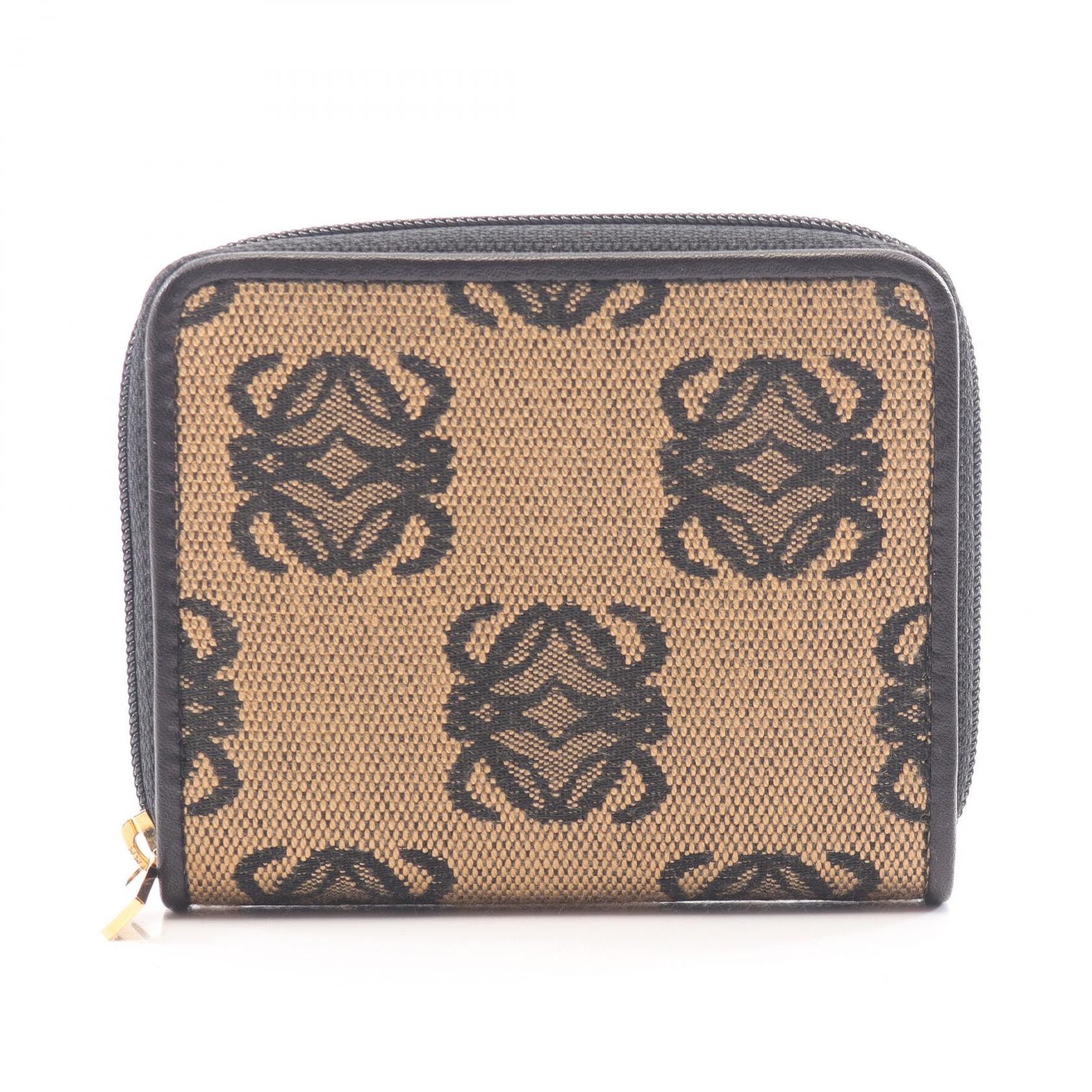 ロエベ LOEWE アナグラム コインケース 財布 キャンバス レディース ベージュ系 / ブラック系 【中古】