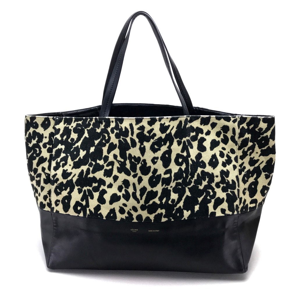セリーヌ CELINE ホリゾンタル カバ レオパード カバン トートバッグ キャンバス/レザー ブラック×ベージュ