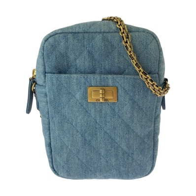 美品 CHANEL シャネル 2.55 マトラッセ ブルー ゴールド金具 デニム ショルダーバッグ ポシェット 505317 【中古】
