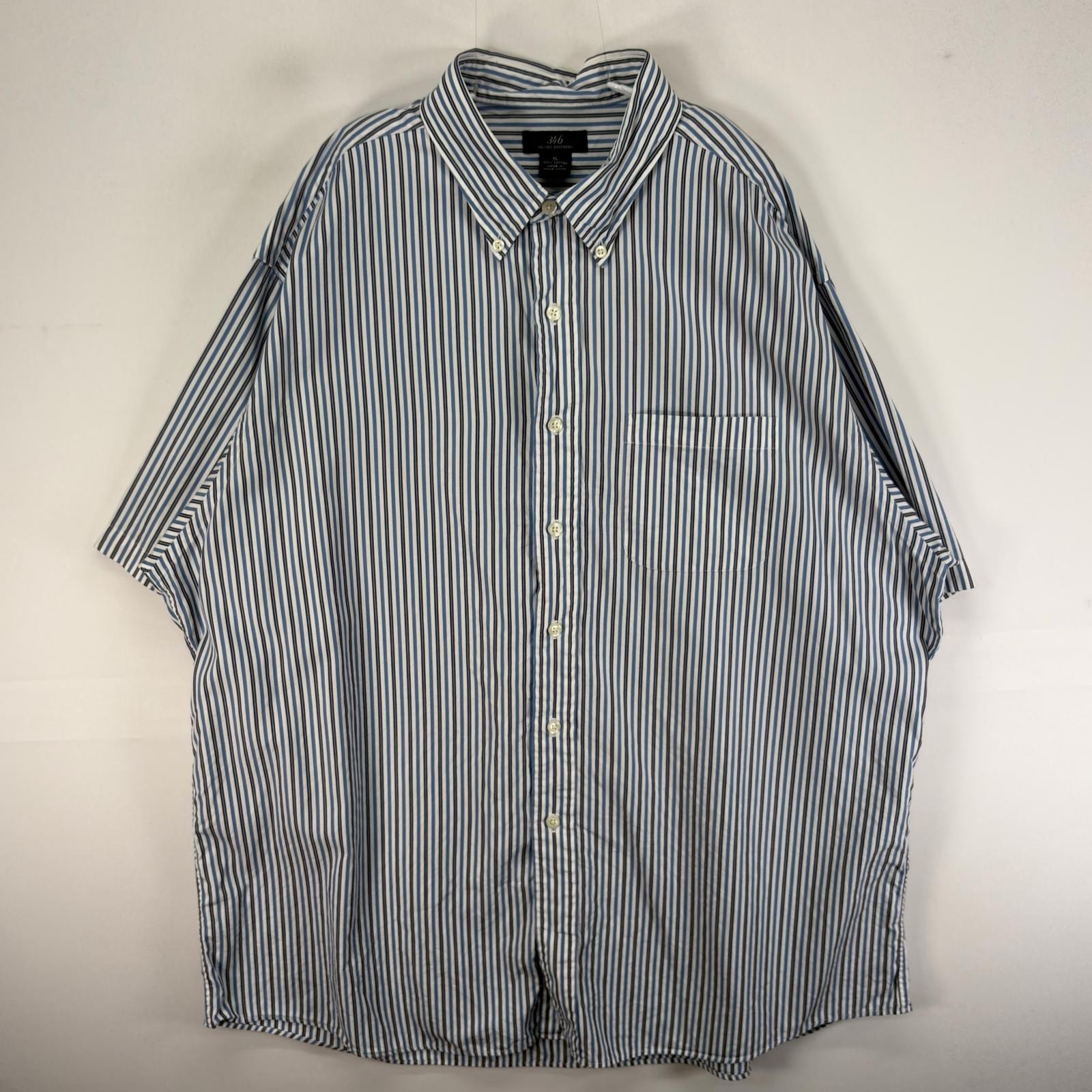 古着 ブルックスブラザーズ Brooks Brothers 半袖シャツ ボタンダウン 346 XL  ブルー系 ストライプ メンズ