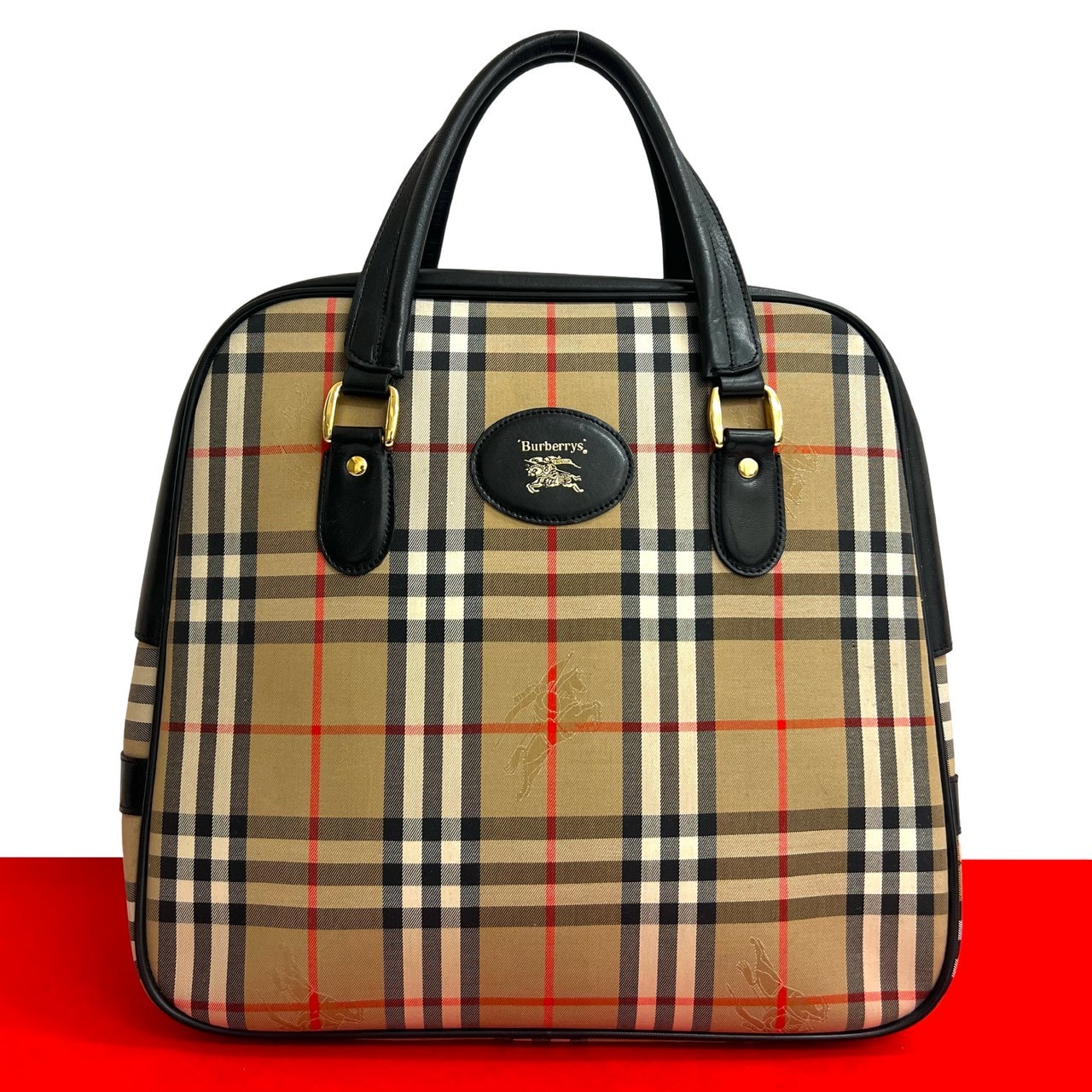 BURBERRY バーバリー ノバチェック シャドーホース ロゴ 柄 キャンバス レザー ハンドバッグ ベージュ
35210