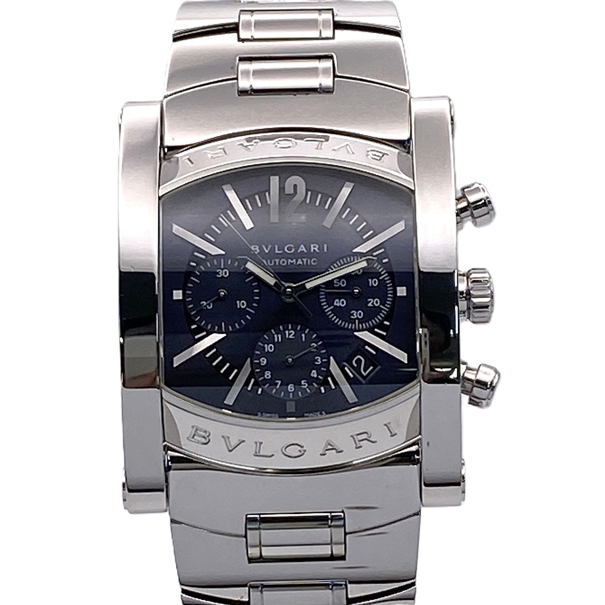 BVLGARI ブルガリ アショーマ クロノグラフ 自動巻き デイト 腕時計 AA48SCH ステンレススチール ブルー  メンズ【中古】