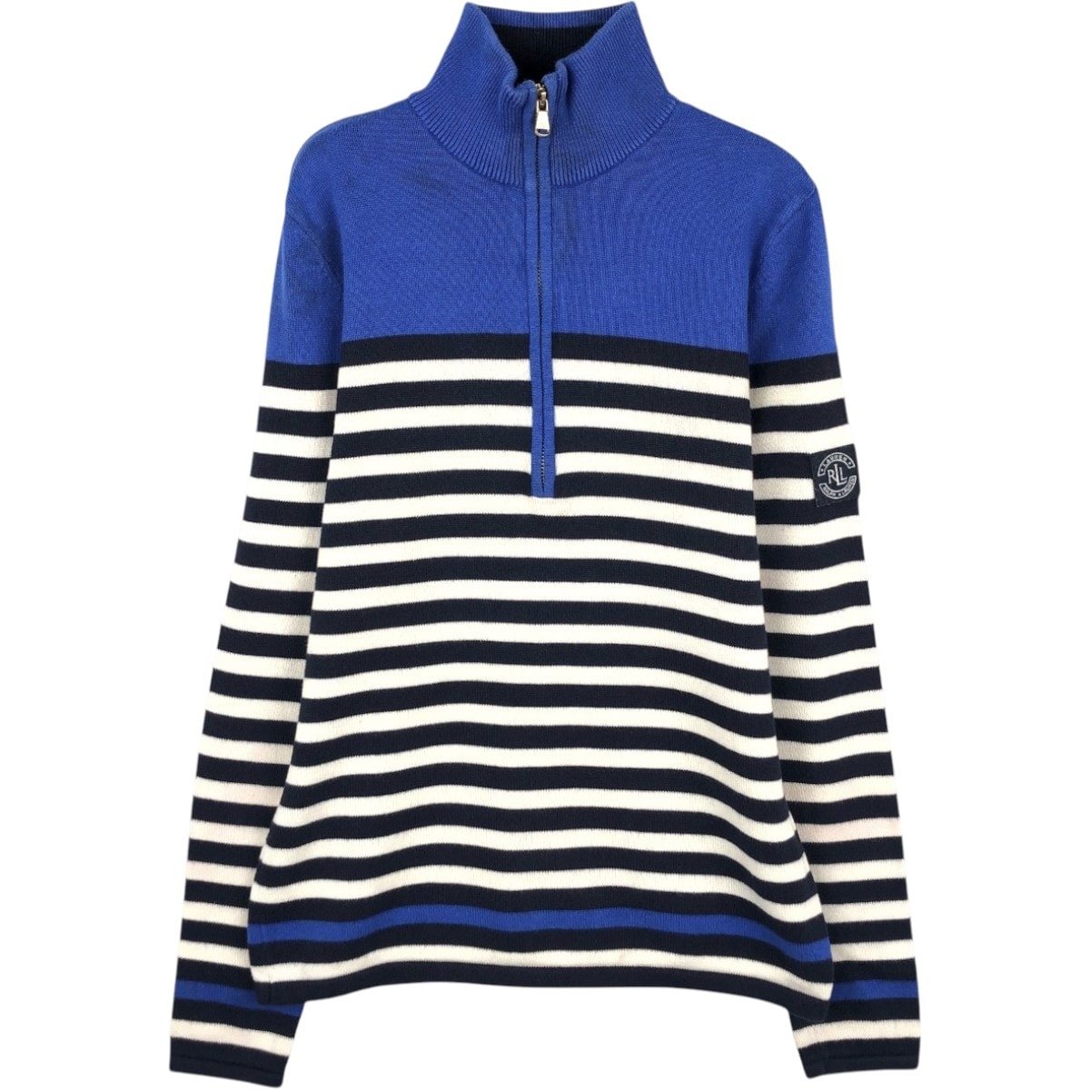 古着 ラルフローレン Ralph Lauren LAUREN ローレン ボーダー柄 コットンニットハーフジップセーター レディースM相当/eaa679869