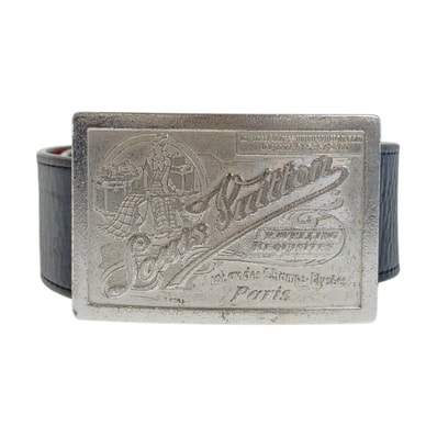 LOUIS VUITTON ルイ ヴィトン サンチュール ジーンズベルト 95cm/38インチ ブラック 黒 シルバー金具 レザー メタル/ ベルト 505260 【中古】