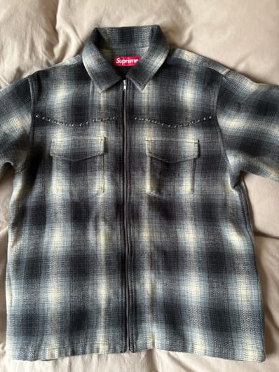 Supreme Studded Shadow Plaid Zip Up Shirt "Black"