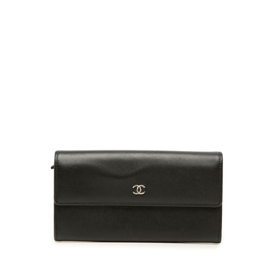 シャネル ココマーク 長財布 ブラック シルバー キャビアスキン レディース CHANEL 中古