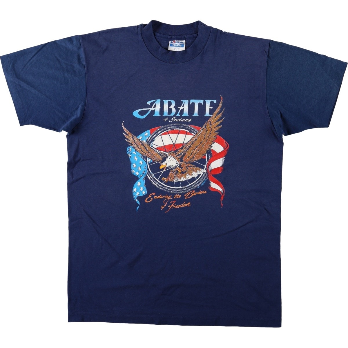 古着 90年代 ヘインズ Hanes ABATE OF INDIANA 鷲柄 イーグル柄 星条旗柄 モーターサイクル バイクTシャツ USA製 メンズL相当 ヴィンテージ/eaa665034