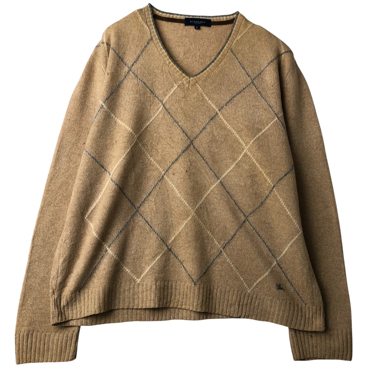 古着 バーバリー Burberry's BURBERRY LONDON チェック柄 Vネック ラムウールニットセーター スペイン製 レディースS相当/eaa610504